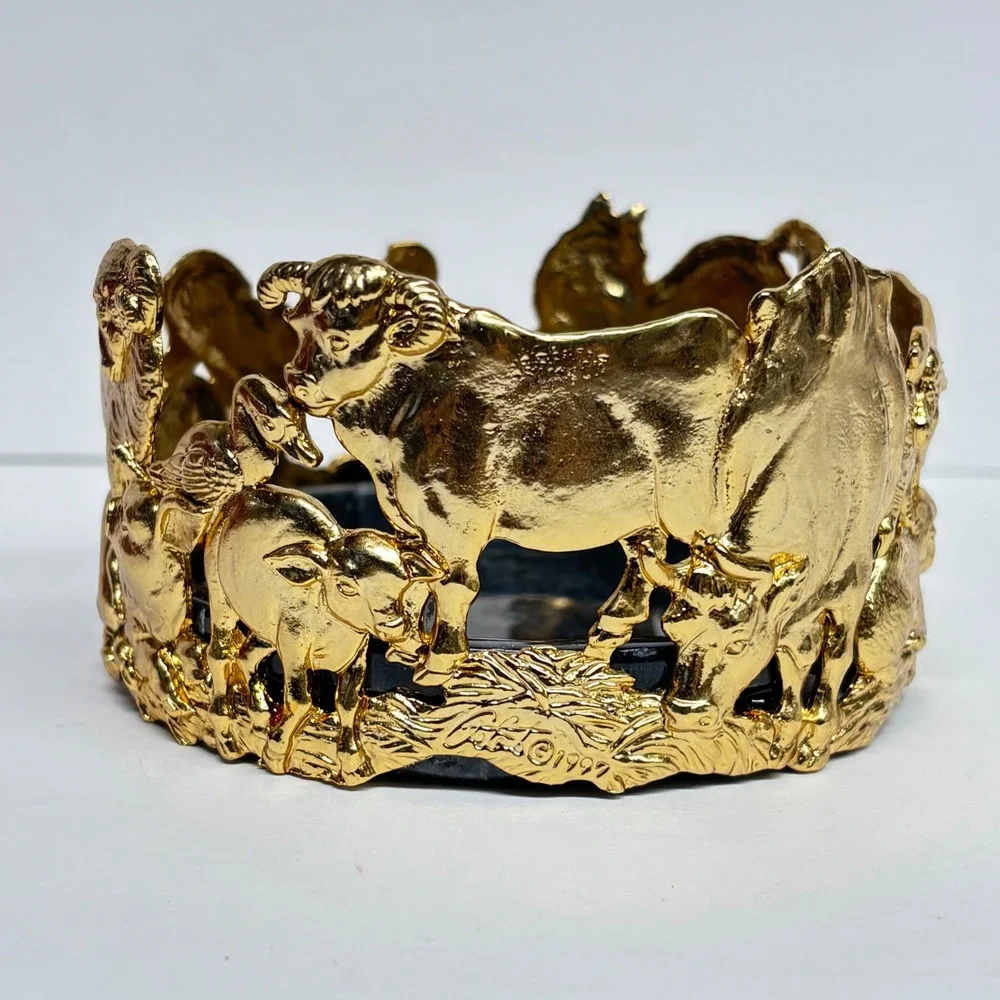Arthur Court Farm Life Wine Coaster Gold Tone Wine Animal Bottle Coaster Rare
